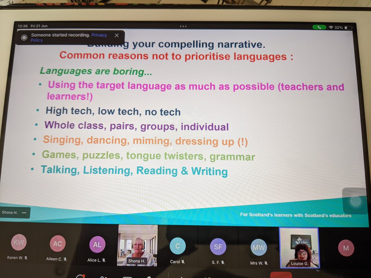 LeslieMylene's tweet photo. Myths busting from @ShonaHugh and @louiseglen4 about why language learning is not  a priority #LangsLeadScot https://t.co/nbKm4npnnK
