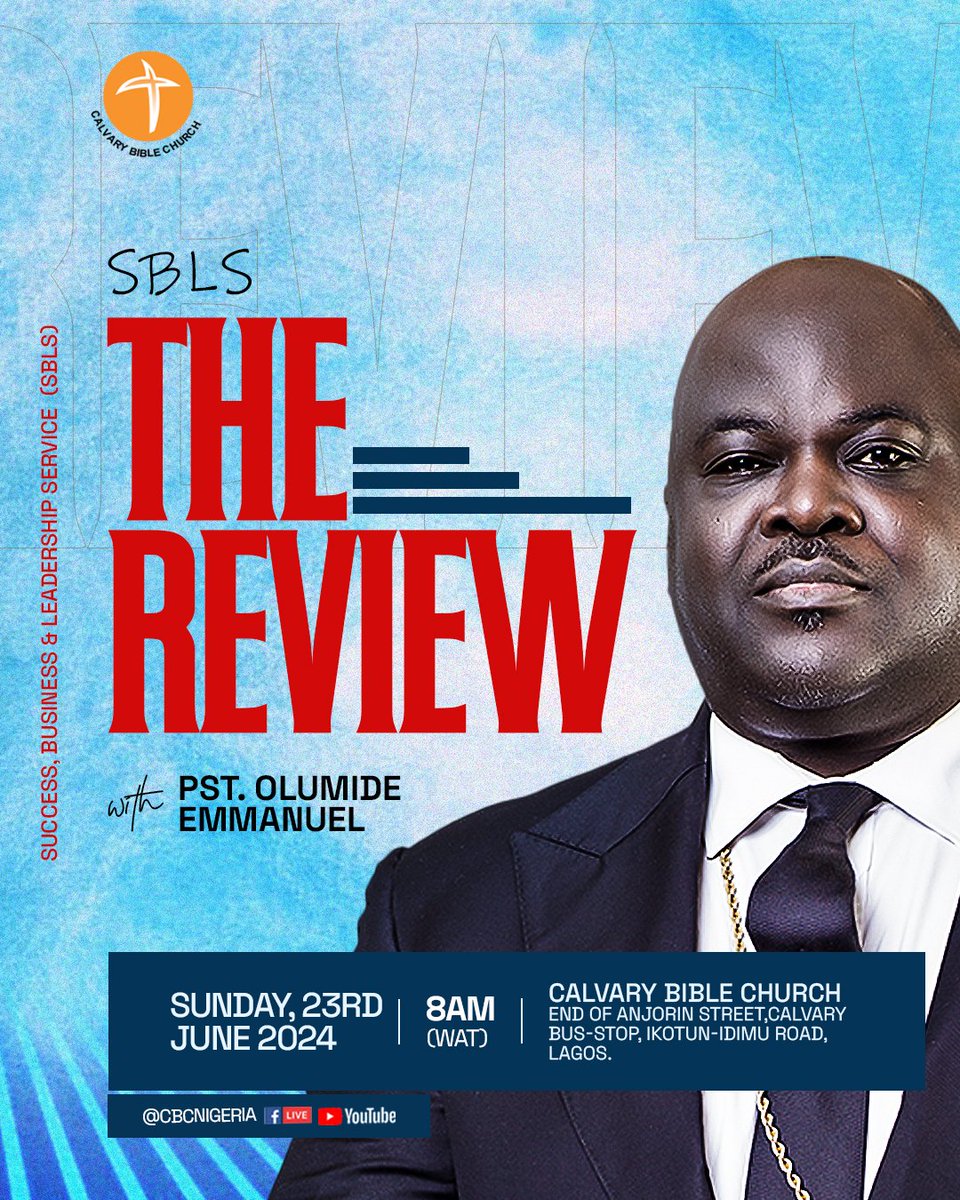CBCNigeria's tweet photo. Join us this Sunday at 8am for the Success Business & Leadership Service. We will be thrilled to have you join us.
Try not to miss service as it will be an experience of worship, and transformative insights.
#CBCInvitesYou
#sbls
#TheReview
#CBCGlobal https://t.co/vFg8hCdWqK