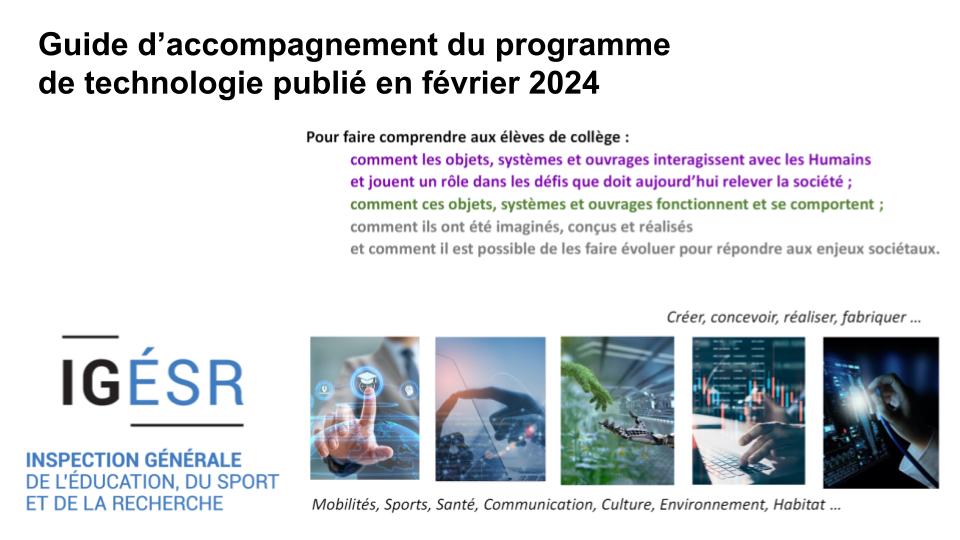 Guide d’accompagnement du nouveau programme de technologie #cycle4. Une ressource pour aider les professeurs à :
📚 s’approprier le nouveau programme 
📈à concevoir ses progressions pédagogiques.  

▶️eduscol.education.fr/sti/sites/edus…