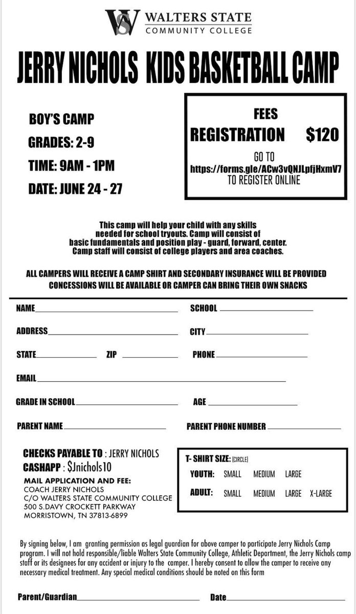 Kids Camp loading in 3 days so sign-up today. Looking forward to working with all the kids in the area. Let’s have some fun!🕺🏼

Walk-ups are welcome!🔥🔥🔴🔵🤘🏽

🗓️ June 24th-27th
🕛 9:00 AM - 1:00 PM
⛹🏽 Grade 2nd -9th (Boys)

Click Link to Register⬇️

forms.gle/3zujCGTo7NYTwX…