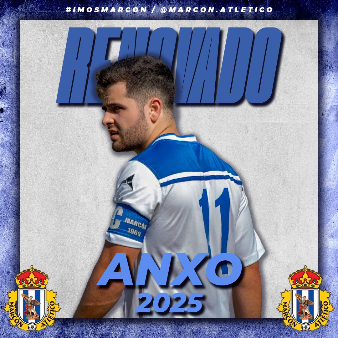 marcon_atletico's tweet photo. 📢✍🏼 RENOVACIÓN |

🔗 Anxo xogará unha tempada máis no Marcón Atlético.

ℹ️ O noso capitán continuará vestindo as nosas cores, as que xa defendeu en 114 partidos oficiais co primeiro equipo anotando 37 goles.

¡A tua sorte será a nosa!

#imosMarcón 💙 https://t.co/9VyM1sq4YL