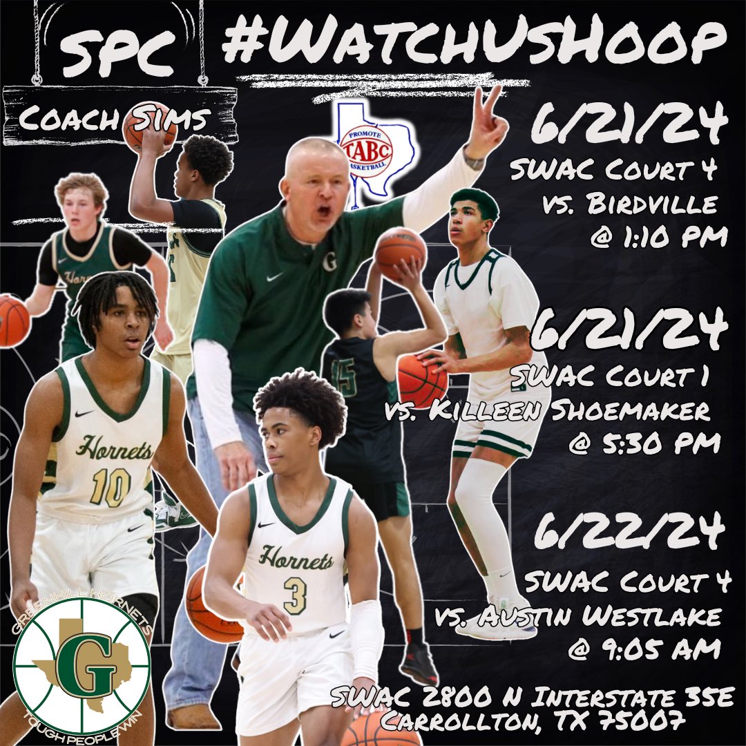 Greenhill Basketball (@greenhillmbb) on Twitter photo #WatchUsHoop TODAY
The Greenhill Men’s Basketball Team will be playing on Friday & Saturday at the @tabchoops Summer Showcase, all at the @swacathletic
For more information, please DM or reach out to Coach Sims simsj@greenhill.org
#tpw #recruiting #txhsbb #tabc #tabcshowcase #WatchUsHoop TODAY
The Greenhill Men’s Basketball Team will be playing on Friday & Saturday at the @tabchoops Summer Showcase, all at the @swacathletic
For more information, please DM or reach out to Coach Sims simsj@greenhill.org
#tpw #recruiting #txhsbb #tabc #tabcshowcase