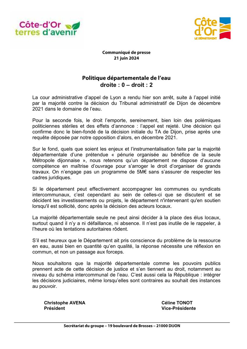 Notre communiqué de presse de ce jour après l'arrêt rendu hier par la cour administrative d'appel de Lyon. A retrouver en ligne ici : cotedor-terresdavenir.fr/communique-de-…