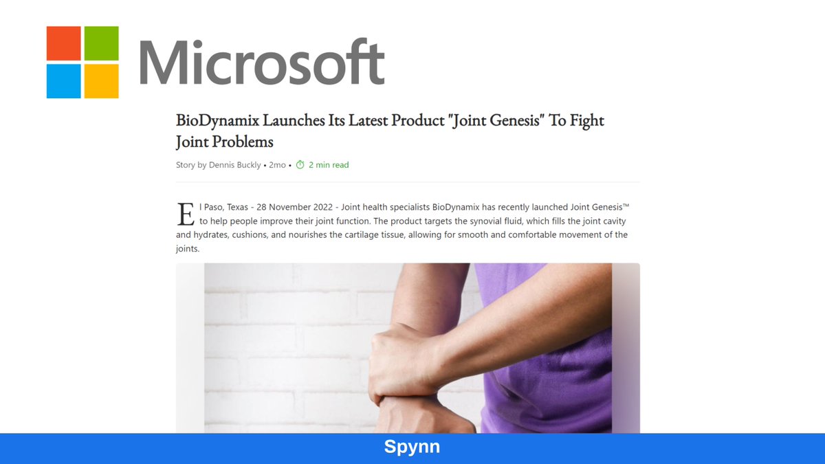 spynn_co's tweet image. BioDynamix trusted Spynn to get their Joint Genesis featured on MSN. 

Want to see your brand in the spotlight? Contact us now! 🌟 

#SpynnCo #PRWins #BusinessBoost #MediaCoverage