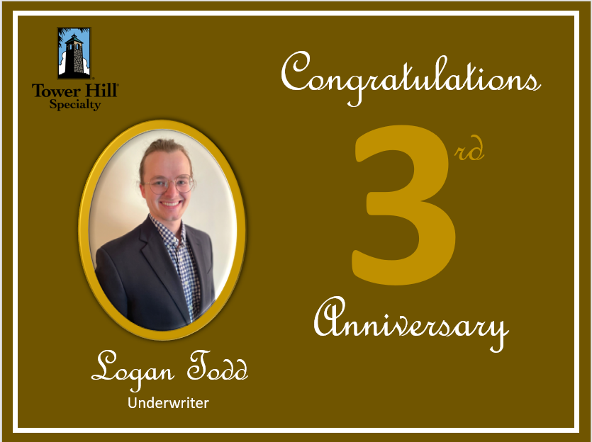 THSpecialty's tweet photo. Please join us in congratulating Logan Todd on his 3rd Anniversary at Tower Hill Specialty. Thanks, Logan, for all you do! https://t.co/00A9bhm96P