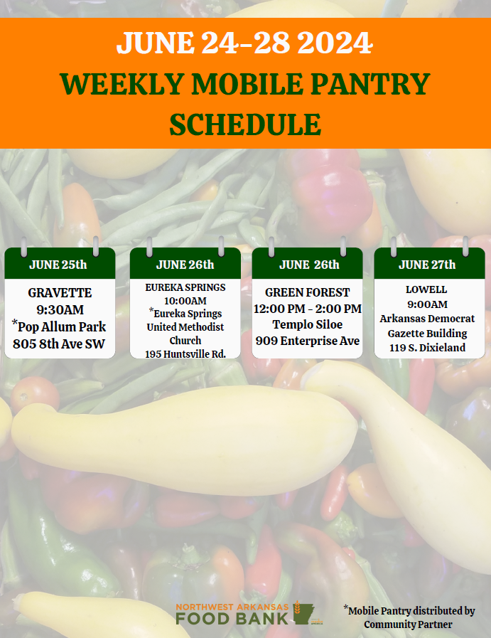 JUNE MOBILE PANTRY UPDATE

⚠️ Attention: For the month of June, we are posting the Mobile Pantry schedule weekly. This is a temporary change to the schedule posts. 

We ask that you visit one Mobile Pantry per month. There are no income or residency requirements.