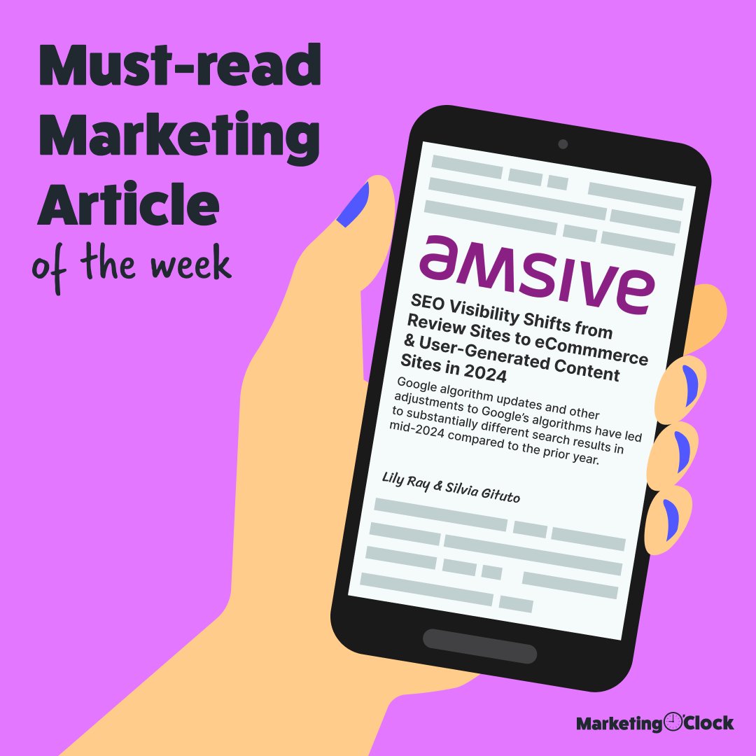 Marketing O'Clock (@marketingoclock) on Twitter photo 📚Must Read Article📚
It’s tough out there for review sites, and <a href="/SilviaGituto/">Silvia Gituto</a> & <a href="/lilyraynyc/">Lily Ray 😏</a> have the data to prove it. Check out their article on visibility shifts from review sites to eCommerce & user-generated content in 2024.
Read it now on the <a href="/amsiveagency/">Amsive</a> blog: 📚Must Read Article📚
It’s tough out there for review sites, and <a href="/SilviaGituto/">Silvia Gituto</a> & <a href="/lilyraynyc/">Lily Ray 😏</a> have the data to prove it. Check out their article on visibility shifts from review sites to eCommerce & user-generated content in 2024.
Read it now on the <a href="/amsiveagency/">Amsive</a> blog: