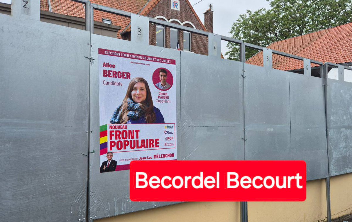 AliceBergerNFP's tweet photo. Première affiche collée par nos soins hier à Nesle. Les militants surmotivés continuent cette journée et tout le week-end avec un objectif: Toute la circonscription recouverte des couleurs du NFP !

Rejoignez-nous ! Et n’oubliez pas : 1er tour des législatives le dimanche 30 juin https://t.co/IyNtWEcpqq