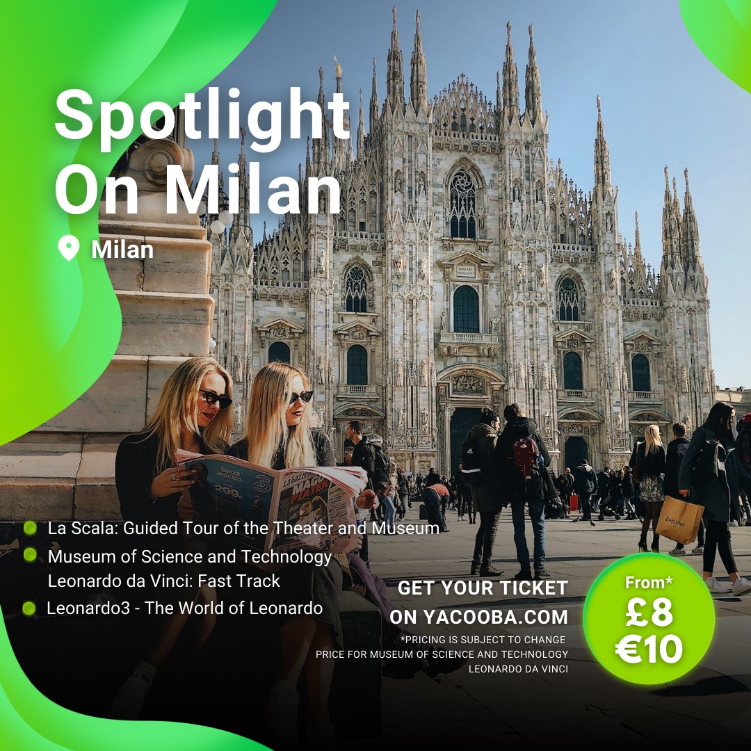 📢 With its impressive architecture, Milan combines both modern and past achievements from Renaissance masterpieces to some of the hottest fashion spots in the world!
👉 blog.yacooba.com/spotlight-on-m… 👈

#milan #visititaly #travelinspo #travelideas #travel #yacooba #tickets #june