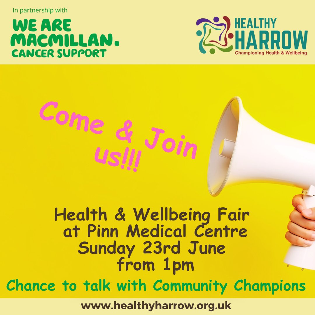 Come and visit our stand to find out more about the Macmillan Community Champions

healthyharrow.org.uk/become-a-champ…