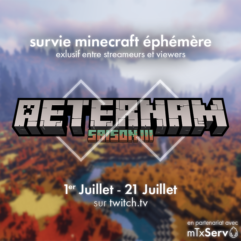 AeternamMC's tweet photo. 📢 La Saison 3 d'Æternam va bientôt commencer! 🌪️

Le serveur ouvrira ses portes du 1er au 21 Juillet! 🔨

En partenariat avec @mTxServ, merci énormément à eux de nous soutenir depuis le début. 🫶🏻

+ d'infos ⬇️ https://t.co/4THPOBnEvl