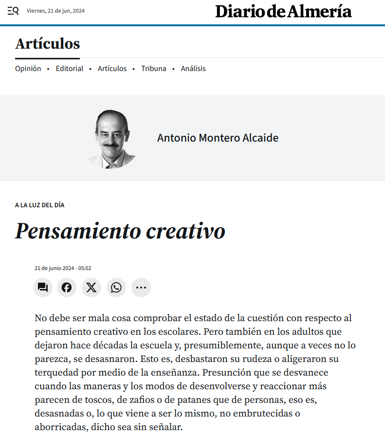 ----------
A la luz del día
PENSAMIENTO CREATIVO
Antonio Montero Alcaide
diariodealmeria.es/opinion/articu…
