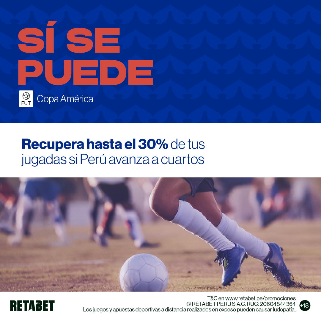 RETAbet_pe's tweet photo. Promoción exclusiva para los ⚽ partidos de la @SeleccionPeru 🔴⚪🔴 en Fase de Grupos. ¡Recupera hasta el 30% de tus jugadas! 

Términos y condiciones en https://t.co/1C1rHjfHGu. https://t.co/yoX4eSGuUl