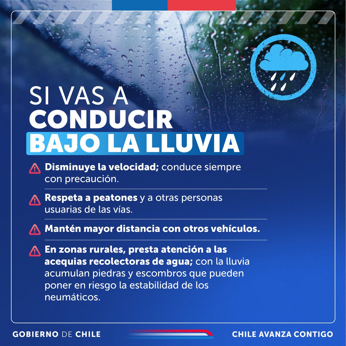 En días de lluvia te recomendamos aumentar las medidas de precaución al conducir. #MovámonosSeguros y entre todas y todos contribuyamos a una mejor convivencia vial 🚗🙌
