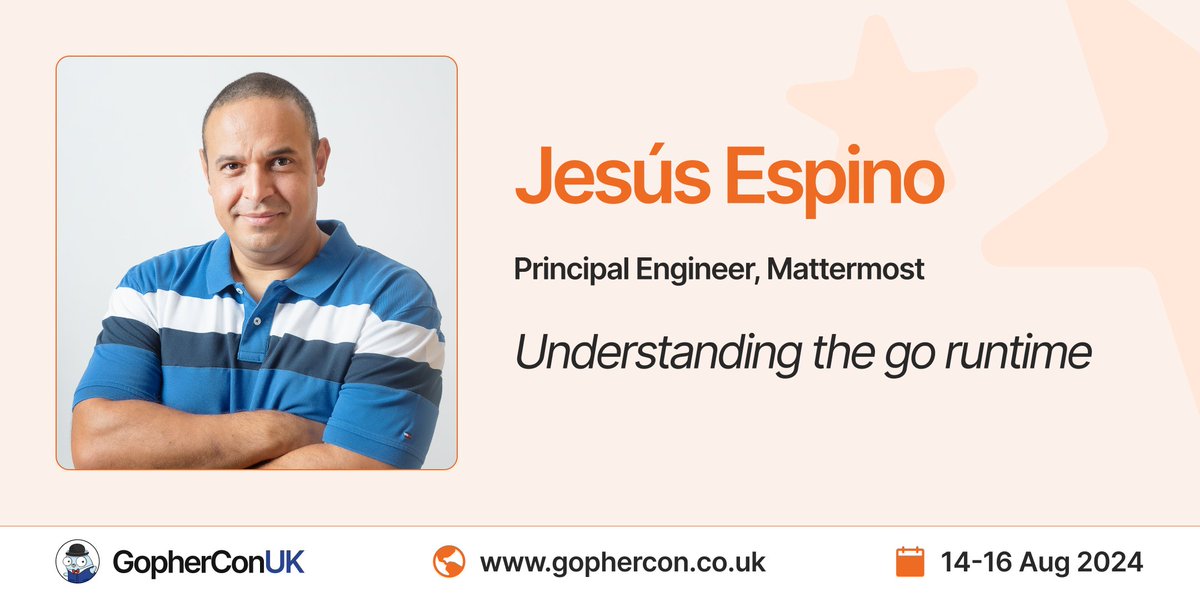 gopherconuk's tweet photo. Speaker announcement π¨
@jespinog, Principal Engineer at Mattermost will be speaking at #gopherconuk24
'Understanding the go runtime'
Buy tickets over on our website: https://t.co/Iii31Fthih
#gopherconuk #golang #goprogramming #godevelopers https://t.co/vFM73ynFh5