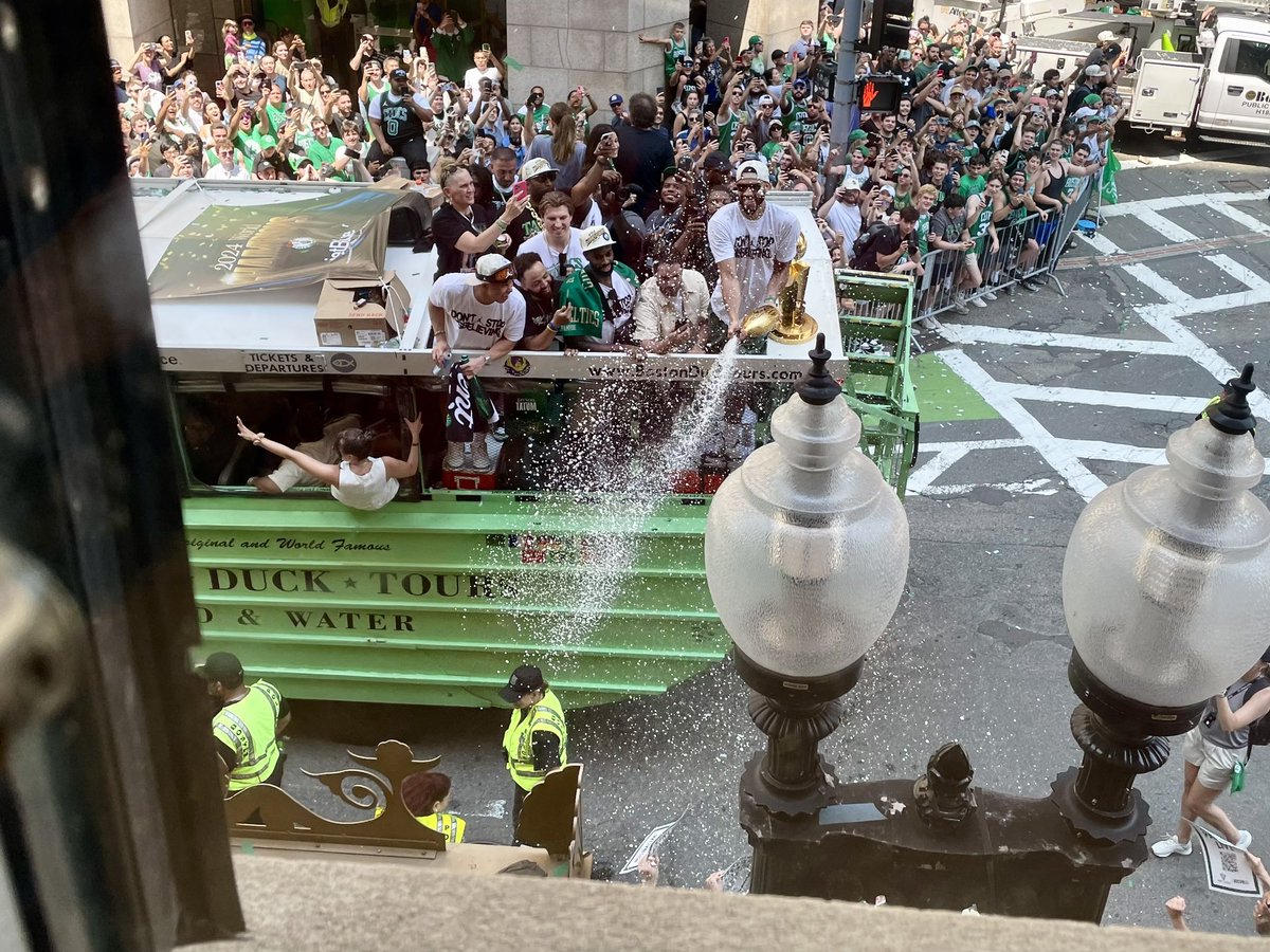 WilmaBenton19's tweet image. Mom sent this picture of Jayson Tatum spraying the crowd! She and aunt Lori had a great view! 
#dogsoftwitter #dogsofx #CelticPride #Boston
