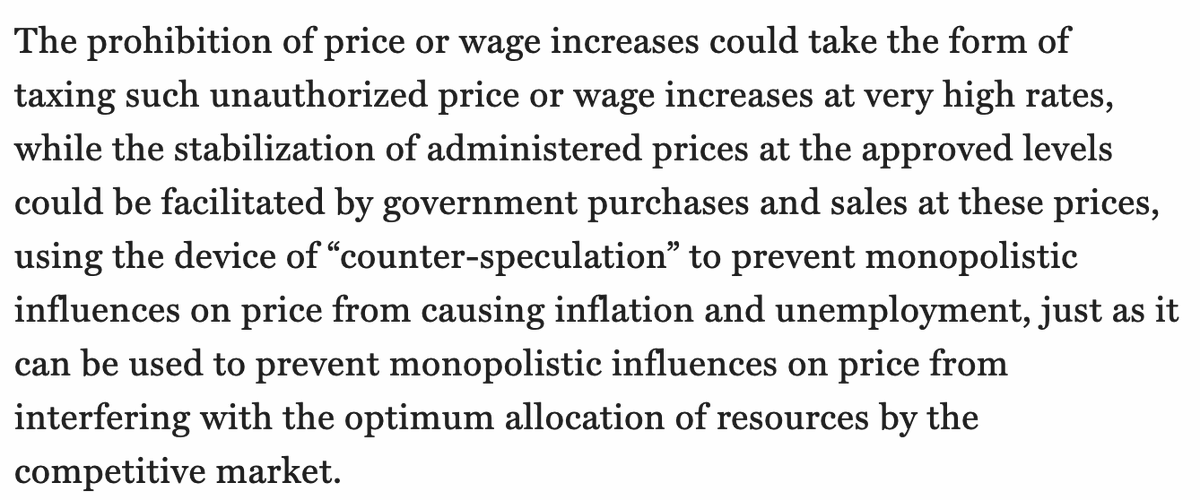 StephanieKelton's tweet photo. In 1958, Abba Lerner sketched out a program to address what he called "sellers' inflation", including strategic regulation of prices, taxing windfall gains, and direct stabilization of prices via government buying/selling in specific markets.
https://t.co/nxbi2oA5P1 https://t.co/z4GPJiCayb