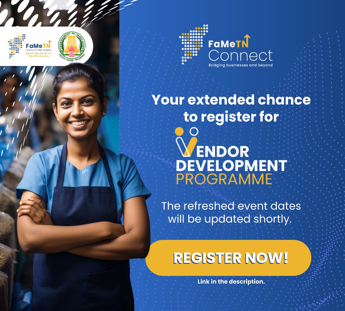 fametamilnadu's tweet image. Attention MSMEs in #automobilecomponents, #FMCG🛒, and #foodprocessing🍔! Supply to #largeindustries &amp;amp; #PSEs with FaMeTN’s #VendorDevelopment Programme. Registration date changed from 26th June 2024. Email confirmation is compulsory. 
Register now: go.fametn.com/vendordevelopm… 🌱