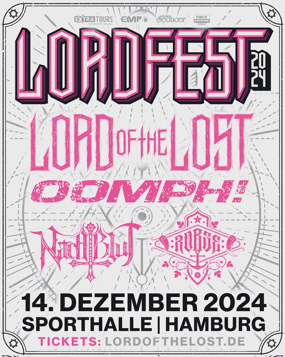 FLUXHIMSELF's tweet photo. Das vollständige Lineup für das LORDFEST 2024!!! Wir sehen uns in Hamburg!
The complete lineup for LORDFEST 2024!!! See you in Hamburg!

Lord Of The Lost 
OOMPH! 
Nachtblut 
ROBSE

Tickets: https://t.co/d7DIQyWL2f

#lordofthelost #oomph #lordfest #oomphband #nachtblut #robse https://t.co/IIojWw9PV6