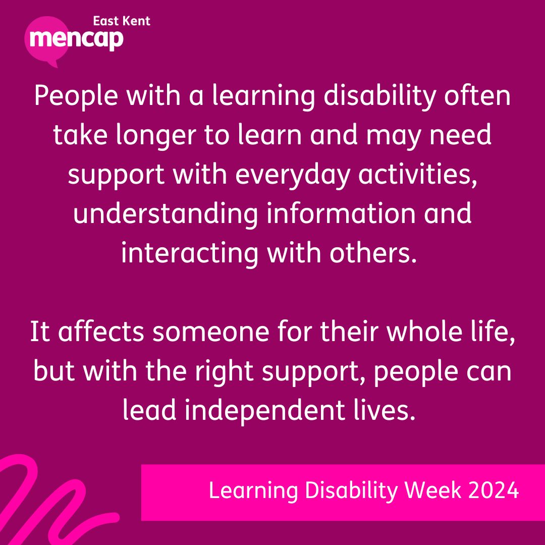 EastKentMencap's tweet photo. What does having a learning disability mean? #LDW24 With your support we can continue to support people with a learning disability to achieve the things they want out of life. Thank you 🙏 https://t.co/2OU7QwlBhz