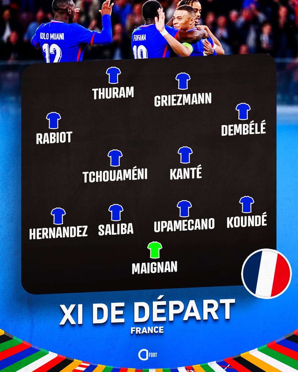 ActuFoot_'s tweet image. 🚨 Voici le XI qu'alignera Didier Deschamps ce soir. 🇫🇷

Kylian Mbappé débutera sur le banc.

(@Tanziloic)