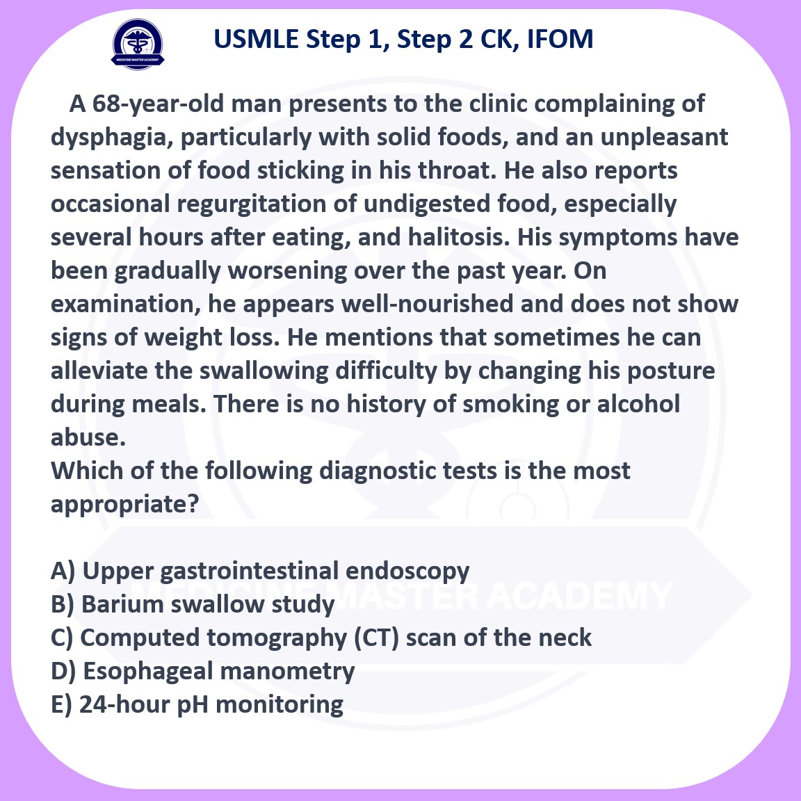 MedMastAcademy's tweet photo. Do you know the answer?
#USMLE #IFOM #ECFMG #IMGDOCTOR #MEDSCHOOL #medicalstudent #MEDICINE #DOCTOR #internalmedicine #Gastro #gastroenterology #zenker #zenkerdiverticulum https://t.co/xRjJZj7qBM