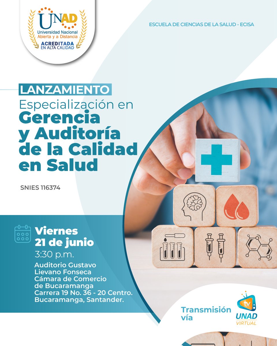 🔵🟠#AEstaHora damos inicio al evento de lanzamiento de la Especialización en Gerencia y Auditoría de la Calidad en Salud de la #UNAD. 🌟

La gerencia y la auditoría en salud son pilares fundamentales para el funcionamiento efectivo y eficiente de los sistemas de salud. 🏥💼