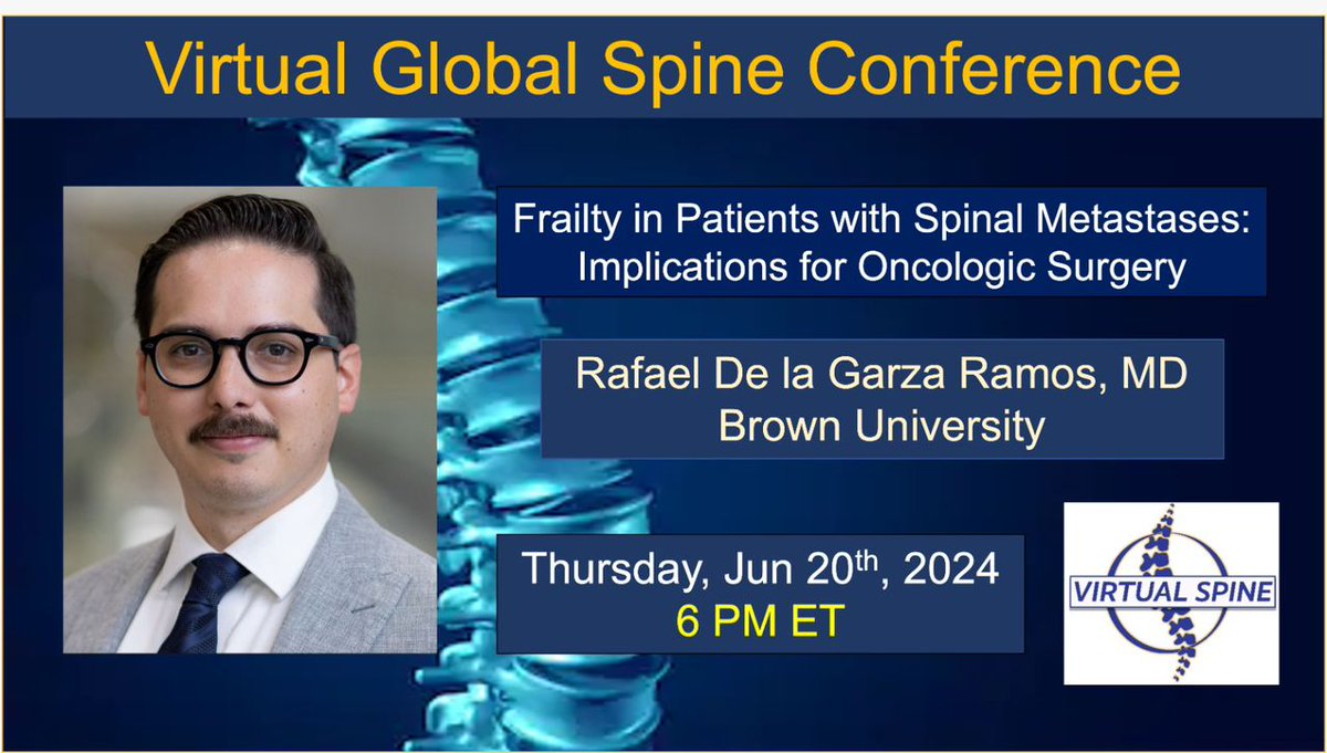 The session "Frailty in Patients with Spinal Metastases: Implications for Oncologic Surgery," presented by Rafael De la Garza Ramos, MD, from <a href="/BrownUniversity/">Brown University</a>, is now uploaded to our #youtubechannel youtube.com/watch?v=cKKpcN… #SpinalMetastases #Oncology #neurotwitter #orthotwitter