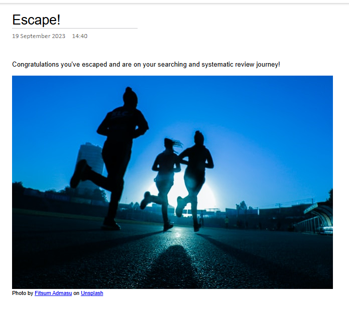 Just showing my timestamp for the SysRev escape room, that I did it within ten mins. #HLG2024 Really great idea and lots of fun.