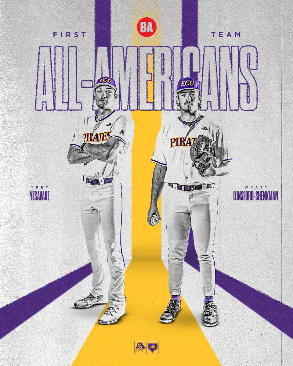 ECUBaseball's tweet photo. First Team All-Americans🔥⚾️

@treyyesavage | @ShenkmanWyatt |@BaseballAmerica 

#PIRATES🏴‍☠️