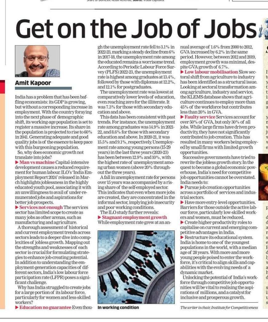 A Grim Situation in future for India. Government should set Employment as it's Top Priority.