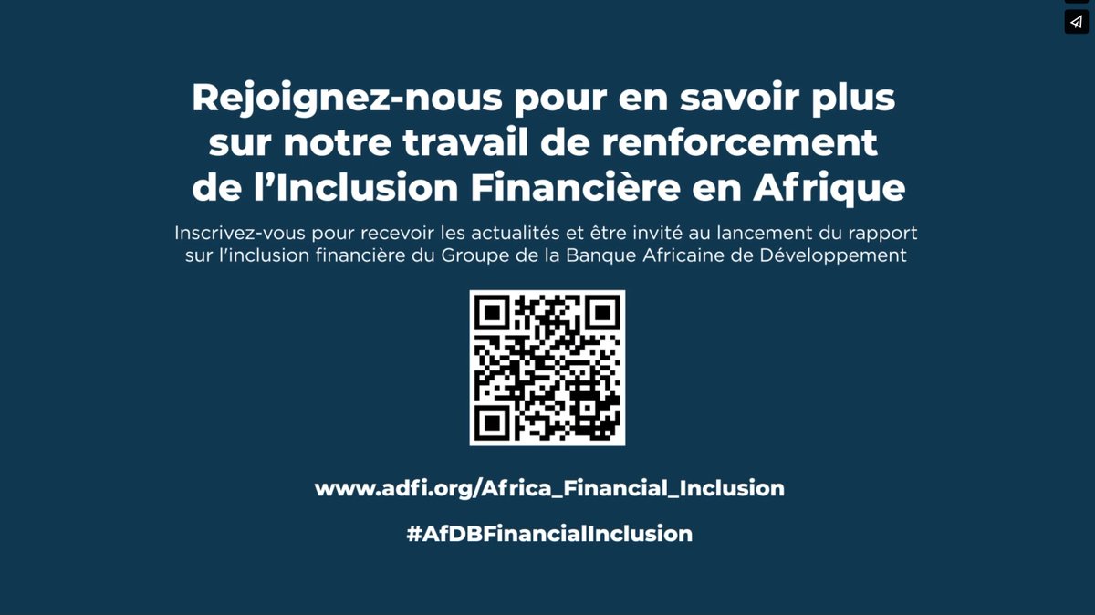 &gt;&gt;&gt;INSCRIVEZ-VOUS POUR RECEVOIR LES MISES À JOUR ET AUX ALERTES POUR NOUS REJOINDRE LORS DU LANCEMENT DU RAPPORT DE LA BAD SUR L'INCLUSION FINANCIÈRE: adfi.org/Africa_Financi…… 

#ADFI #AFAWA #MFW4A #CMDTF