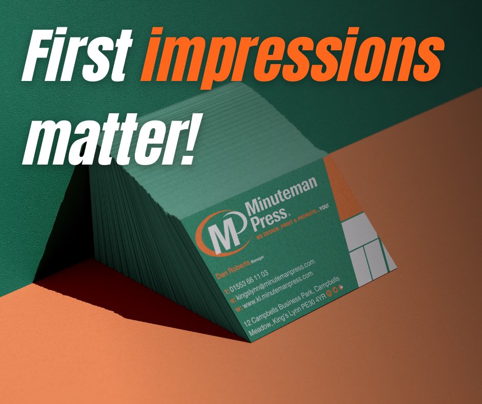 First impressions matter! 💼✨ Our custom business cards are designed to leave a lasting impact. Stand out from the crowd with Minuteman Press King's Lynn. 

Visit our website to order yours today! 

#BusinessCards #PrintPerfection #FirstImpressions