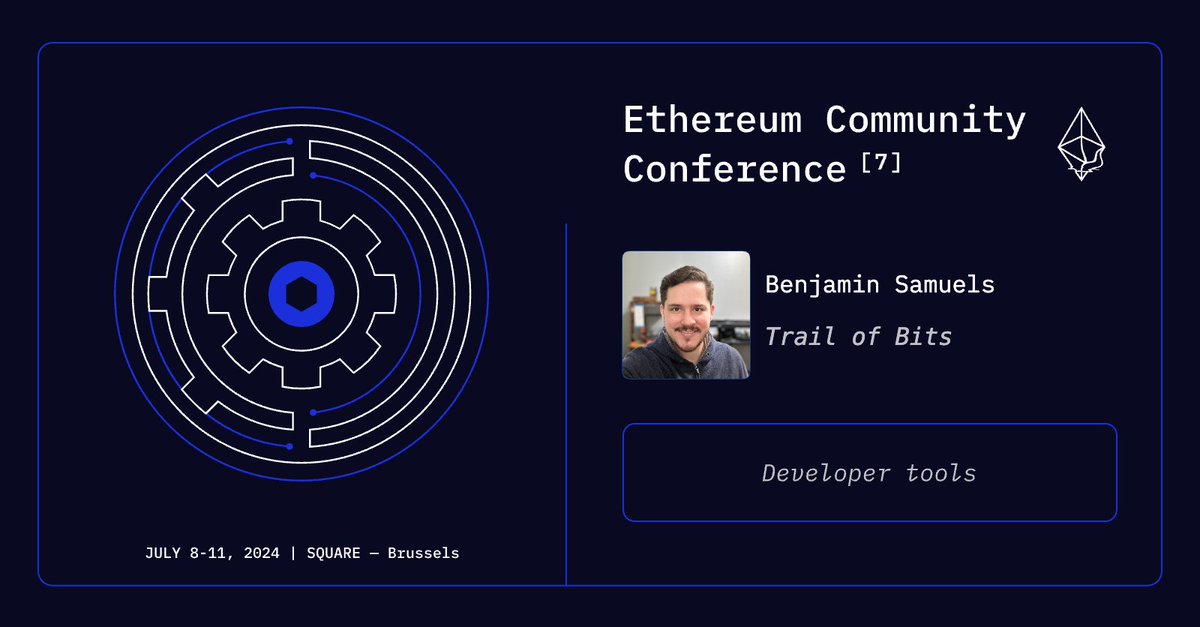 Say hello to your EthCC[7] speakers!

<a href="/thebensams/">Benjamin Samuels</a> from Trail of Bits

Track: Developer Tools

See you in Brussels! 🖤💛❤️