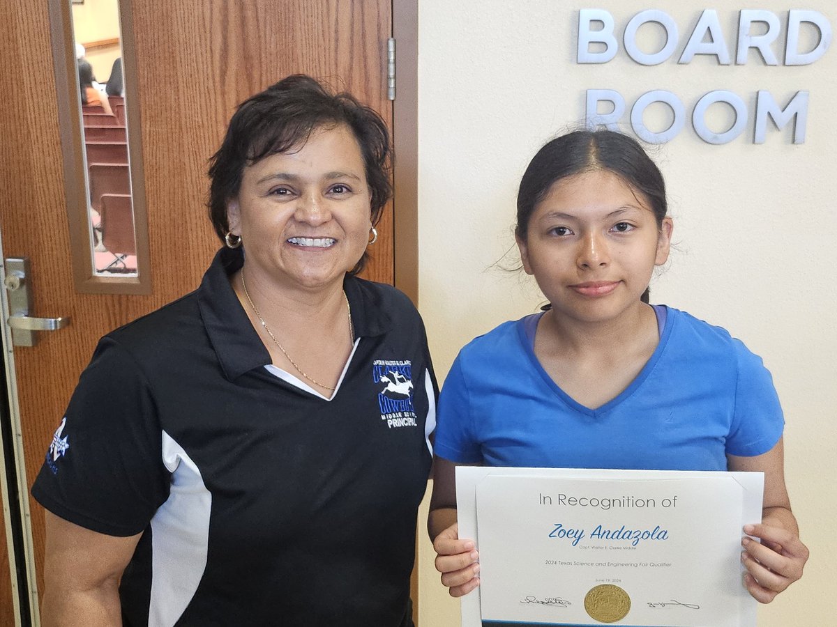 Bonnie Avila (@bonavila_14) on Twitter photo 🌟 Congratulations, Zoey!!! 👏👏👏 Texas Science and Engineering qualifier! Way to represent Clarke 🤠 Nation! We are SUPER proud of you! 🌟 #TeamSISD #Seizeyouropportunity #GRIT <a href="/jandazola_cms/">W.E. Clarke PLTW & Math Coach</a> 🌟 Congratulations, Zoey!!! 👏👏👏 Texas Science and Engineering qualifier! Way to represent Clarke 🤠 Nation! We are SUPER proud of you! 🌟 #TeamSISD #Seizeyouropportunity #GRIT <a href="/jandazola_cms/">W.E. Clarke PLTW & Math Coach</a>