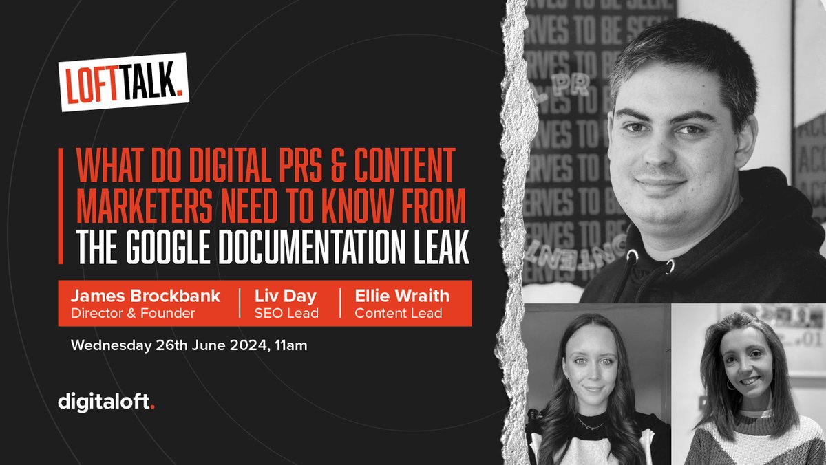 What are you doing next Wednesday? 

Myself, <a href="/oliviaday__/">Liv Day</a> and <a href="/ellie_wraith/">Ellie</a> are hosting a webinar discussing everything digital PRs and content marketers need to know about the recent Google documentation leak.

Don't miss this one... sign up now at: digitaloft.co.uk/lofttalk/