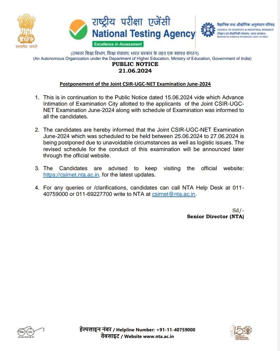 Adnanbatt130's tweet image. #nta #netexam 
Postponement of JOINT #CSIR_NET JUNE 2024

.....................................
*WhatsApp Channel*
whatsapp.com/channel/0029Va…
#neetscam_मोदीसरकार_निर्दोष_है #nta #ugcnet_paperleak