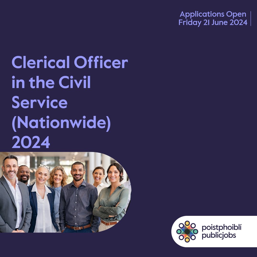 Publicjobsie's tweet photo. CO Nationwide Now Open:🎉 NOW OPEN! 🎉

Get ready, everyone! The 2024 Clerical Officer competition for the Civil Service is now open! 🚀 

Ready to make a difference? Click the link to apply now! 👉 https://t.co/g7Rn47B42Y https://t.co/05tywNygiu