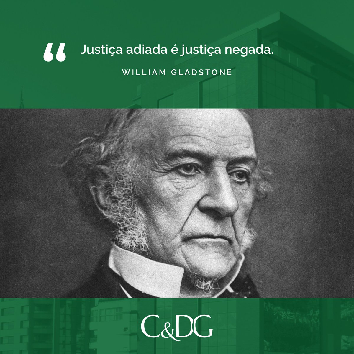 CDGadv's tweet image. William Gladstone (1809-1898) foi um estadista britânico que nos deixou valiosa reflexão sobre a importância da celeridade da justiça.

#advocacia #advogado #advogada #advogados #direito #justica #justiça