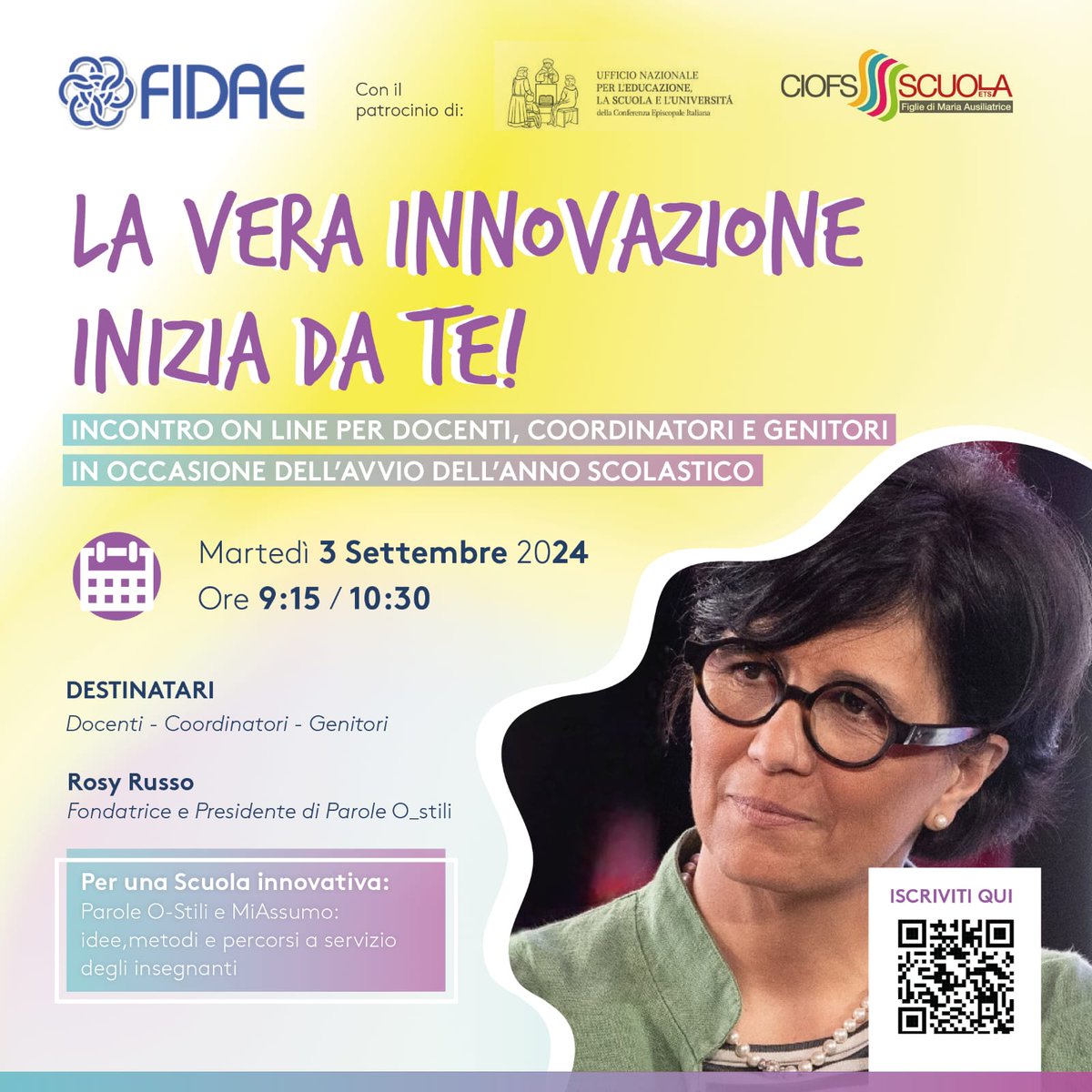 ‼⏰SAVE THE DATE‼

📍È una data ancora lontana, ma segnatevi il #3settembre in agenda perché alle ore 9,15 si svolgerà un incontro online per docenti, coordinatori e genitori in occasione dell'avvio dell'anno scolastico 2024/2025

⬇In locandina il QR Code per iscriversi