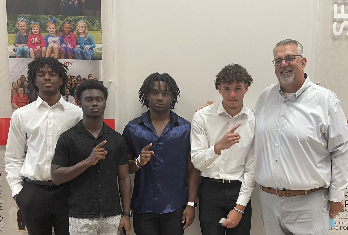 Temple High School’s state champion in the 100m, Manny Watkins and state champion 4x100 team of Manny Watkins, CJ Gray, Maclann Metayer and JD Penson were recognized last night at the Carroll County Schools’ board meeting. Thank you CCS for all you do for our student athletes!