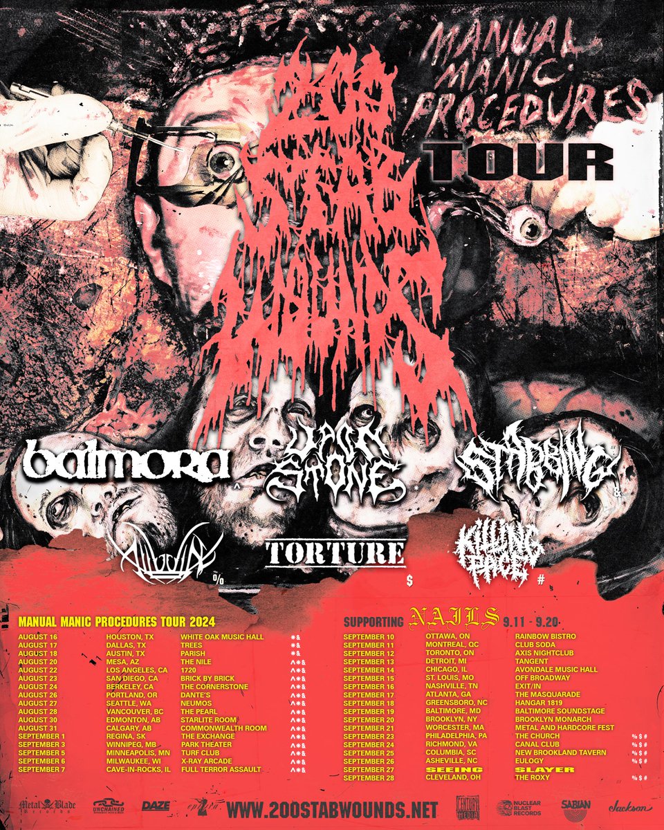 A run of shows in September with 200 Stab Wounds, Torture, and Alluvial. Dates and places below. Merch uploaded too:

richmondbrotherhood.bigcartel.com

9/22 - Philadelphia, PA
9/24 - Richmond, VA
9/25 - West Columbia, SC
9/26 - Asheville, NC
9/28 - Lakewood, OH