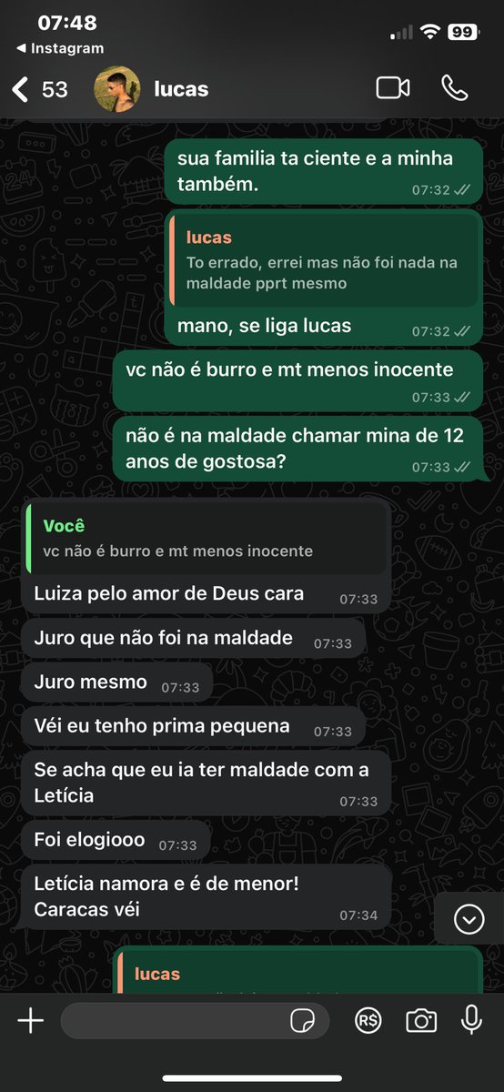 thinkspc's tweet image. meu ex de 20 anos mandando mensagem p minha irmã de 12 anos chamando ela de gostosa em plenas 6h da manhã 👏