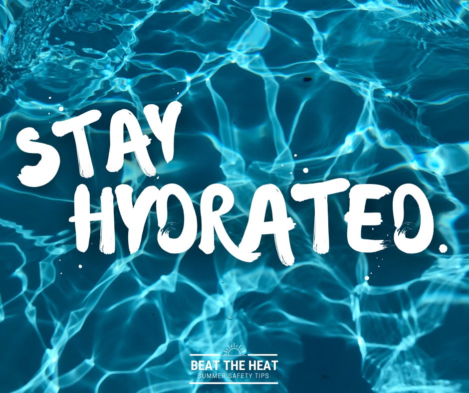 CAPofND's tweet photo. Summer is heating up. Try out these hydration tips to keep you happy and healthy all summer long:

💧Drink small amounts often.
💧Keep a water bottle within reach.
💧Eat fruits and veggies.
💧Add some flavor. 

See more: https://t.co/unqzMOLu9a
#summersafety #beattheheat https://t.co/UDTEsp4zHn
