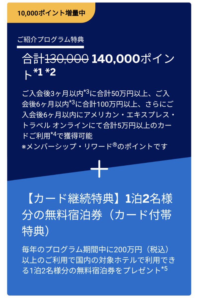 アメックスゴールドプリファード 最大14万ポイントでご紹介可能です