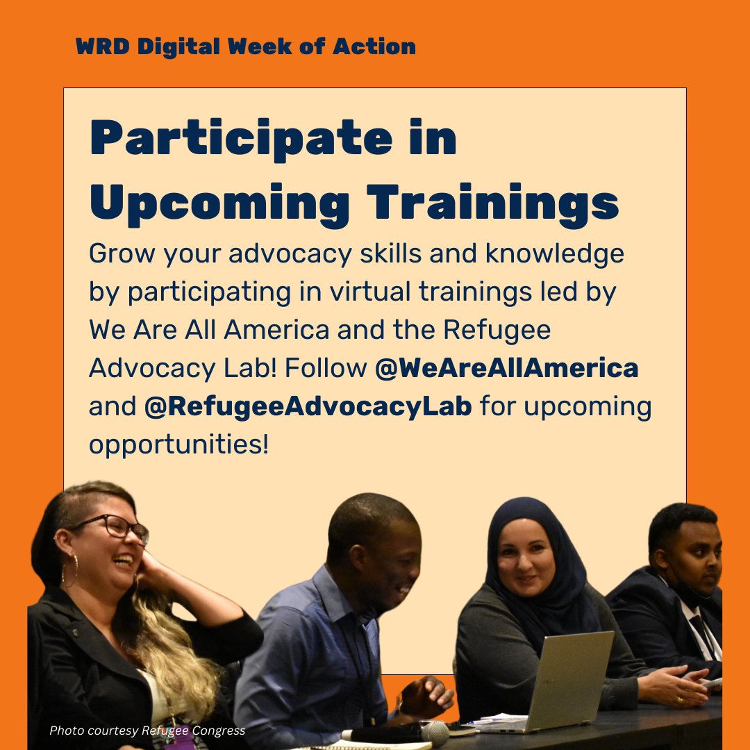 IRAP (@irap) on Twitter photo 📣Continue your advocacy beyond this week of action!
Your passion helps newcomers feel welcome, pushes your elected leaders to represent your values & encourages others to do the same.
Head to <a href="/weareallusa/">We Are All America</a>, <a href="/IRAP/">IRAP</a>, <a href="/RefugeeCongress/">Refugee Congress</a> & <a href="/RefugeeAdvcyLab/">The Refugee Advocacy Lab</a>’s websites to get involved. 📣Continue your advocacy beyond this week of action!
Your passion helps newcomers feel welcome, pushes your elected leaders to represent your values & encourages others to do the same.
Head to <a href="/weareallusa/">We Are All America</a>, <a href="/IRAP/">IRAP</a>, <a href="/RefugeeCongress/">Refugee Congress</a> & <a href="/RefugeeAdvcyLab/">The Refugee Advocacy Lab</a>’s websites to get involved.