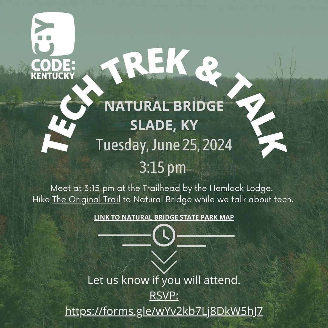 Join us for our first Tech Trek and Talk, Code Kentucky meetup at Natural Bridge State Park on Tuesday, June 25th! This laid-back get-together is perfect for enjoying the outdoors and connecting with fellow coders in a relaxed setting.  

RSVP: buff.ly/3XuKqAZ