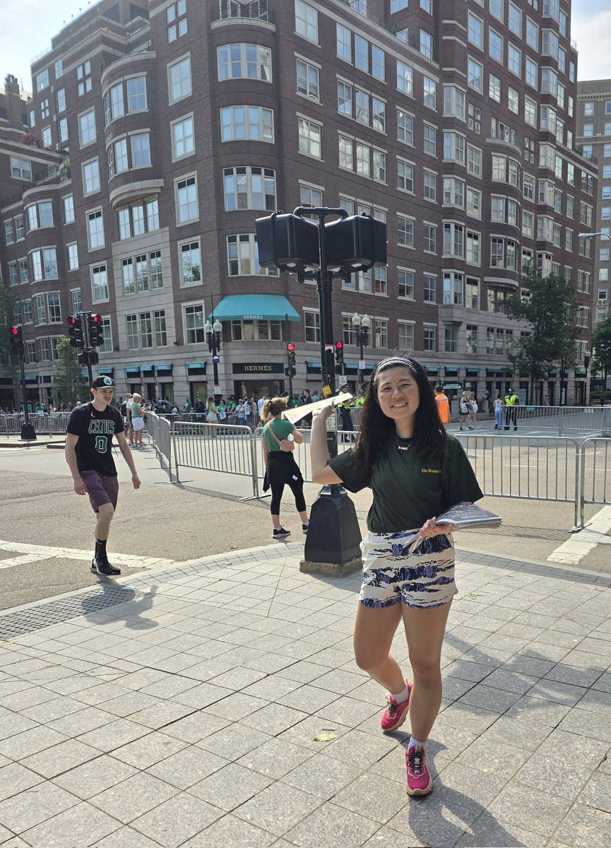 it's the celtics championship parade day!! i'm handing out special editions of the boston globe to celebrate (((:
