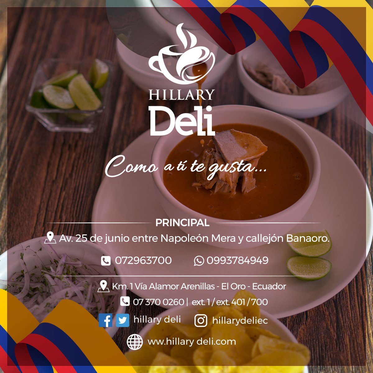hillarydeli's tweet photo. Este fin de semana, ven a disfrutar de nuestros ESPECIALES CRIOLLOS en Hillary Deli.   

➡️Contáctanos:⬅️ 
📞 Machala:0993784949/ 072963700 
📞 Arenillas: 0959920198 /073700260 

➡️Tienda online⬅️ 
🖥️https://t.co/bBRxcJ7ArX

 #EspecialesCriollos #Encebollado #SaborEcuatoriano https://t.co/ZMqUiBF103