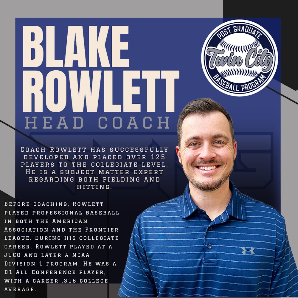 We are extremely excited to announce <a href="/Rowley_8/">Blake Rowlett</a> as the new Head Coach at Twin City Post Grad! 

Bio ⬇️⬇️